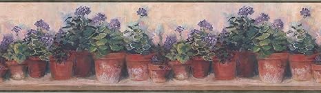 Amazon Com Wallpaper Border Green And Lilac Floral Flowers Prepasted Wall Border Kitchen Dining