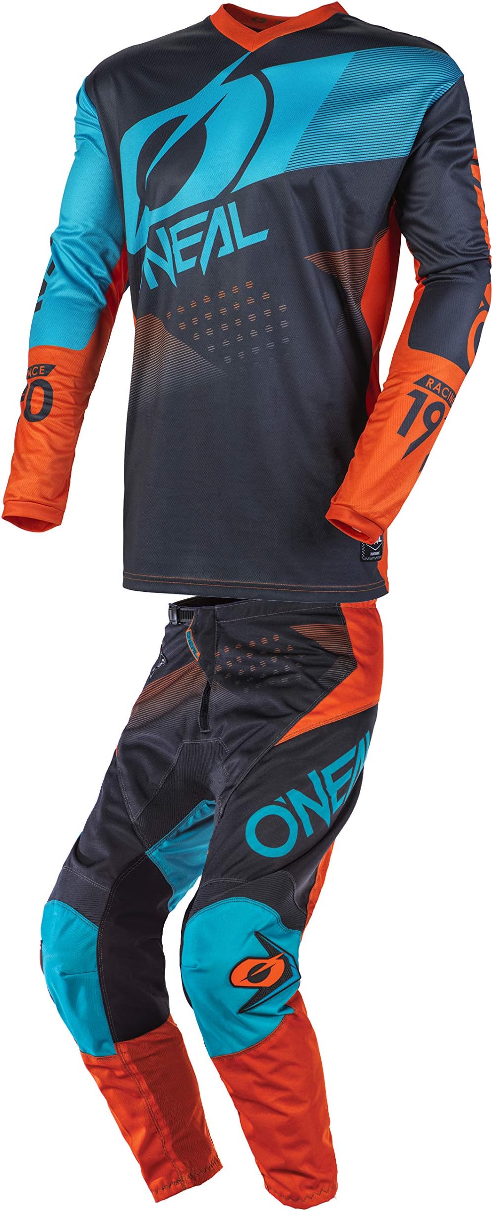 O'Neal Mens Element Factor Motocross Jersey & Pants Combo Gray/Orange/Blue