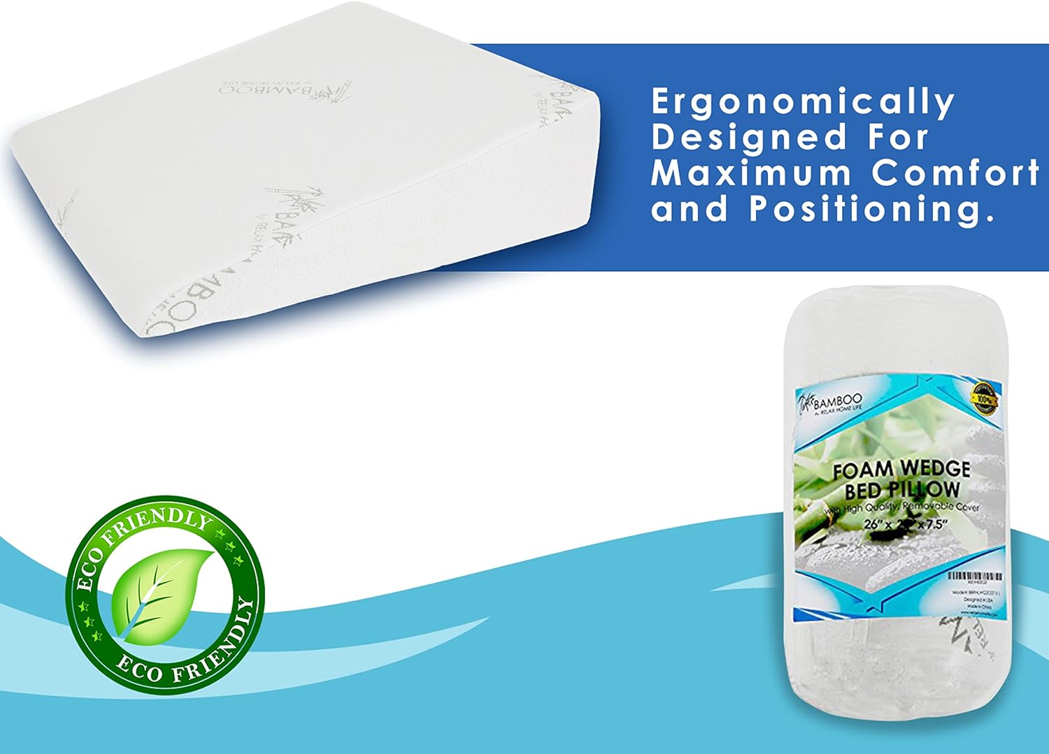 Relax Home Life 7.5 Inch Bed Wedge Pillow for Acid Reflux, 1.5 Inch Memory Foam Top with Bamboo Cover, 25" W x 26" L x 7.5" H, White: Home & Kitchen