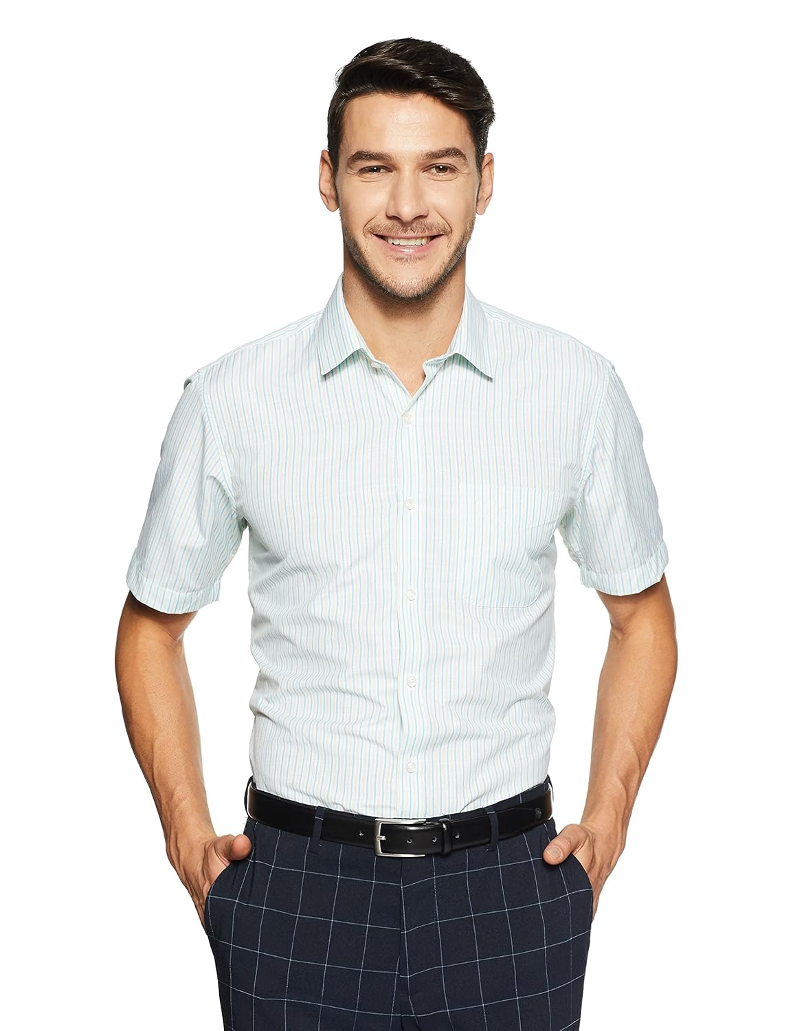 peter england men's striped regular fit formal shirt