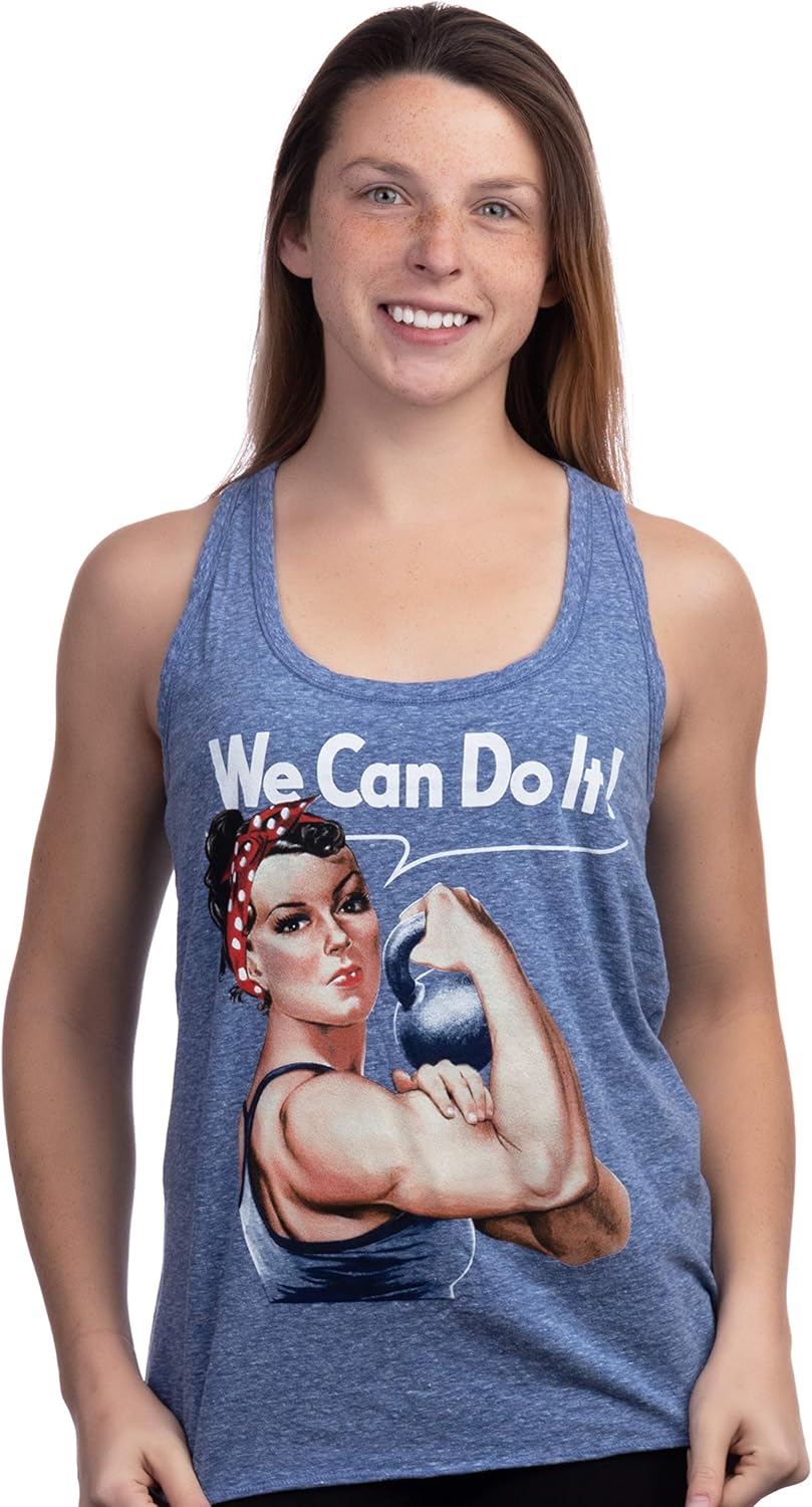 Ann Arbor T-shirt Co. Rosie The Lifter | Cute Workout Exercise Lifting Women Kettlebell Racerback Tank: Clothing