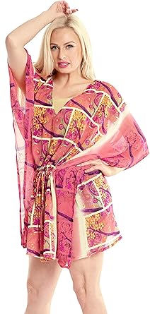 LA LEELA Sommer lässig Schiere Chiffon Kimono-Strand-Vertuschungen für Frauen Plus Größe gedruckt tragen