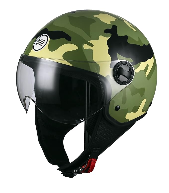 title=BHR Casco Moto Demi-Jet Linea One 801, Camouflage Verde M (57/58 cm)