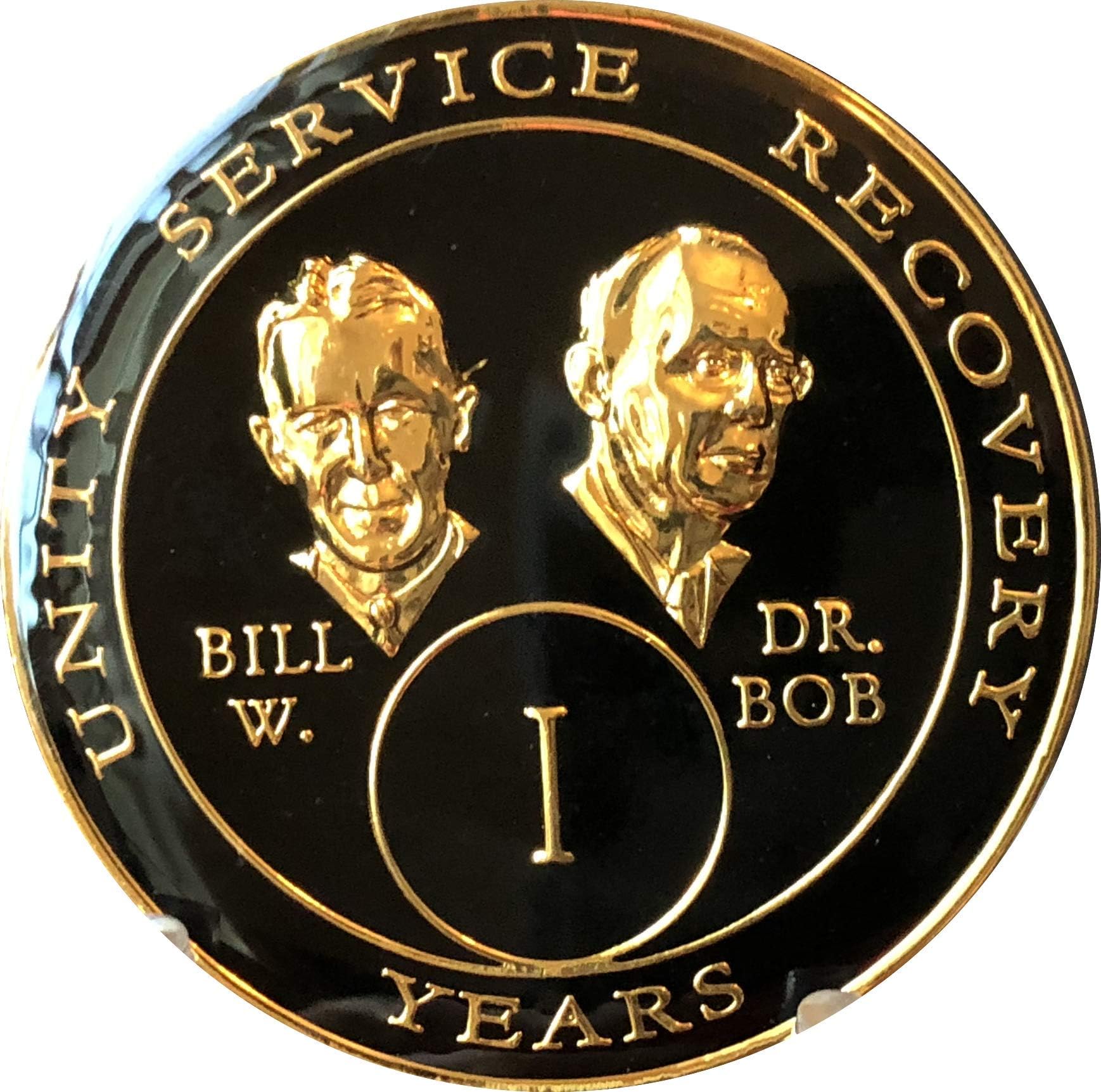 1 Year AA Medallion Black Gold Plated Tri-Plate Founders Bill & Bob Chip