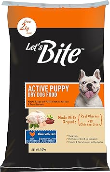 Let's Bite Active Orgainc Puppy Dog Food 10kg (2kg Extra Free Inside)