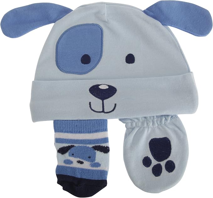 Nursery Time Baby Boys 3 Piece Dog Design Gift Set (06 Months) (Sky