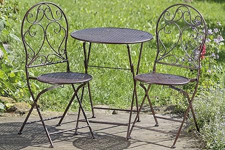 Amazon De Boltze Gartenset Tisch Und 2 Stuhle Metall Braun