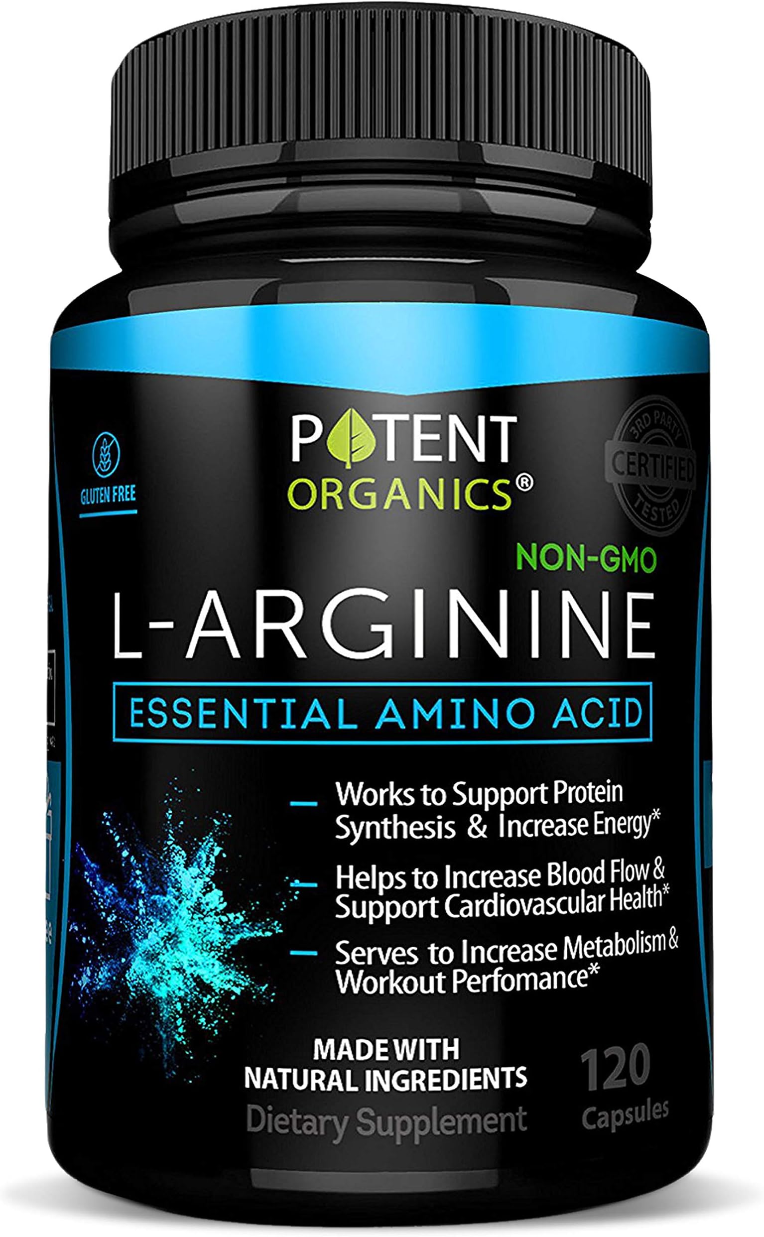 L-Arginine Essential Amino Acid 120 Vegetarian Capsules - For Muscle, Heart and Energy!