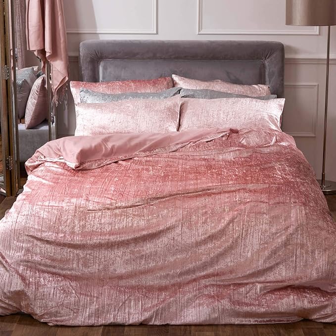 Sienna Crinkle Full Crushed Velvet Duvet Cover with Pillowcase Valencia
