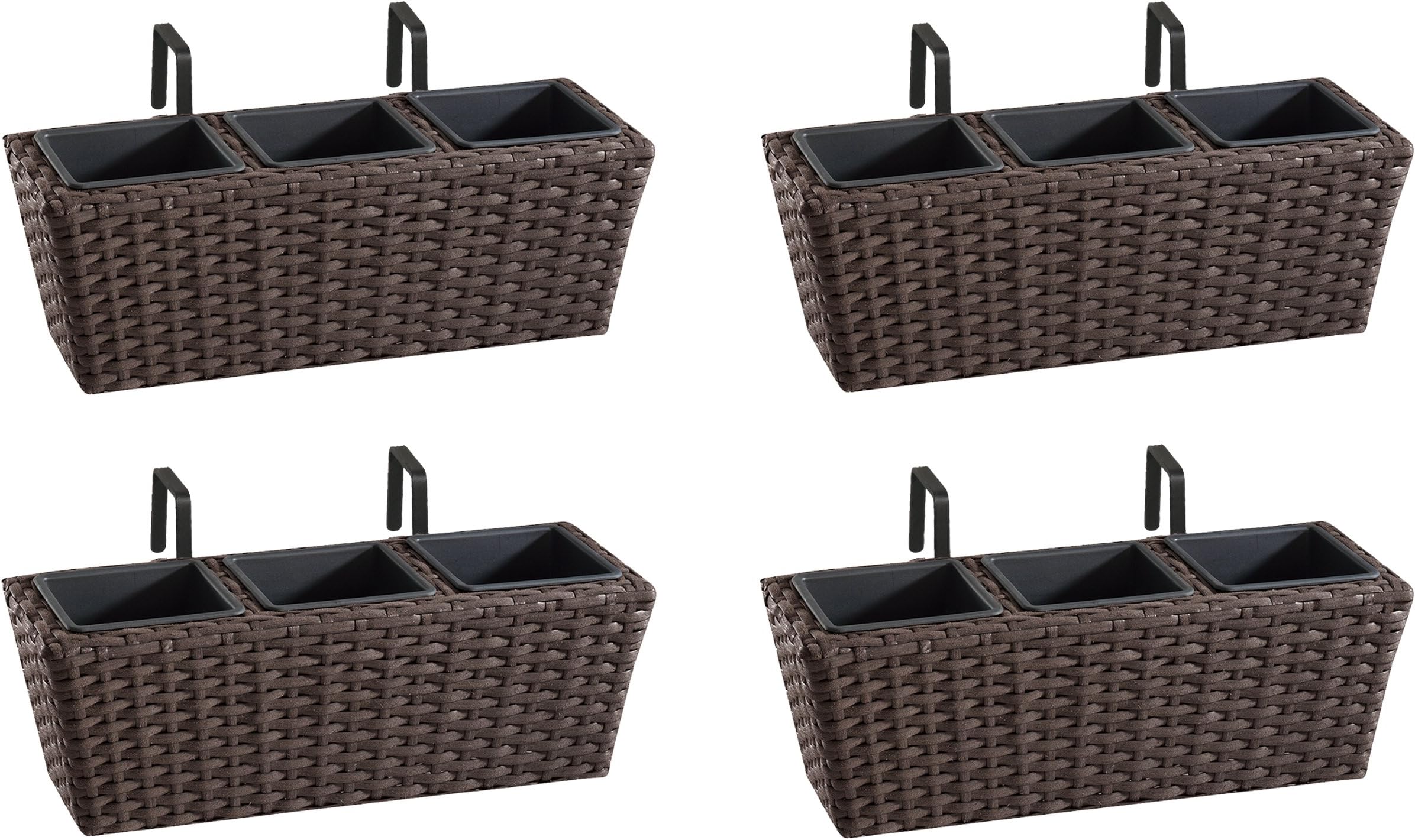 Weles GMBH Gartenfreude 4000-1002-024 47 17 xcm Resin Wicker Balcony Box Includes Mounting - Mocha Finish (Set of 4)