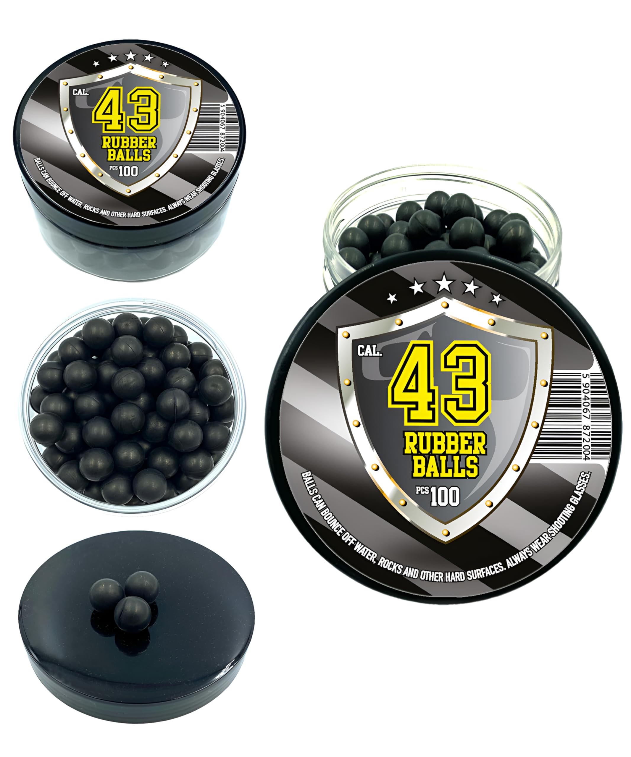 100 x Hard Rubber Balls Paintballs Reballs for Training Shooting Home and Self Defense Pistols in 43 caliber