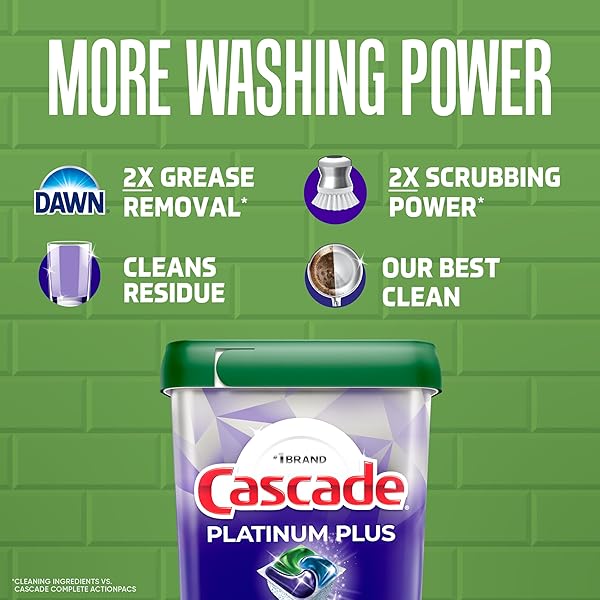 CASCADE PLATINUM PLUS DISHWASHER PODS, DISHWASHER DETERGENT, DISH DETERGENT SOAP, MOUNTAIN, 47 COUNT