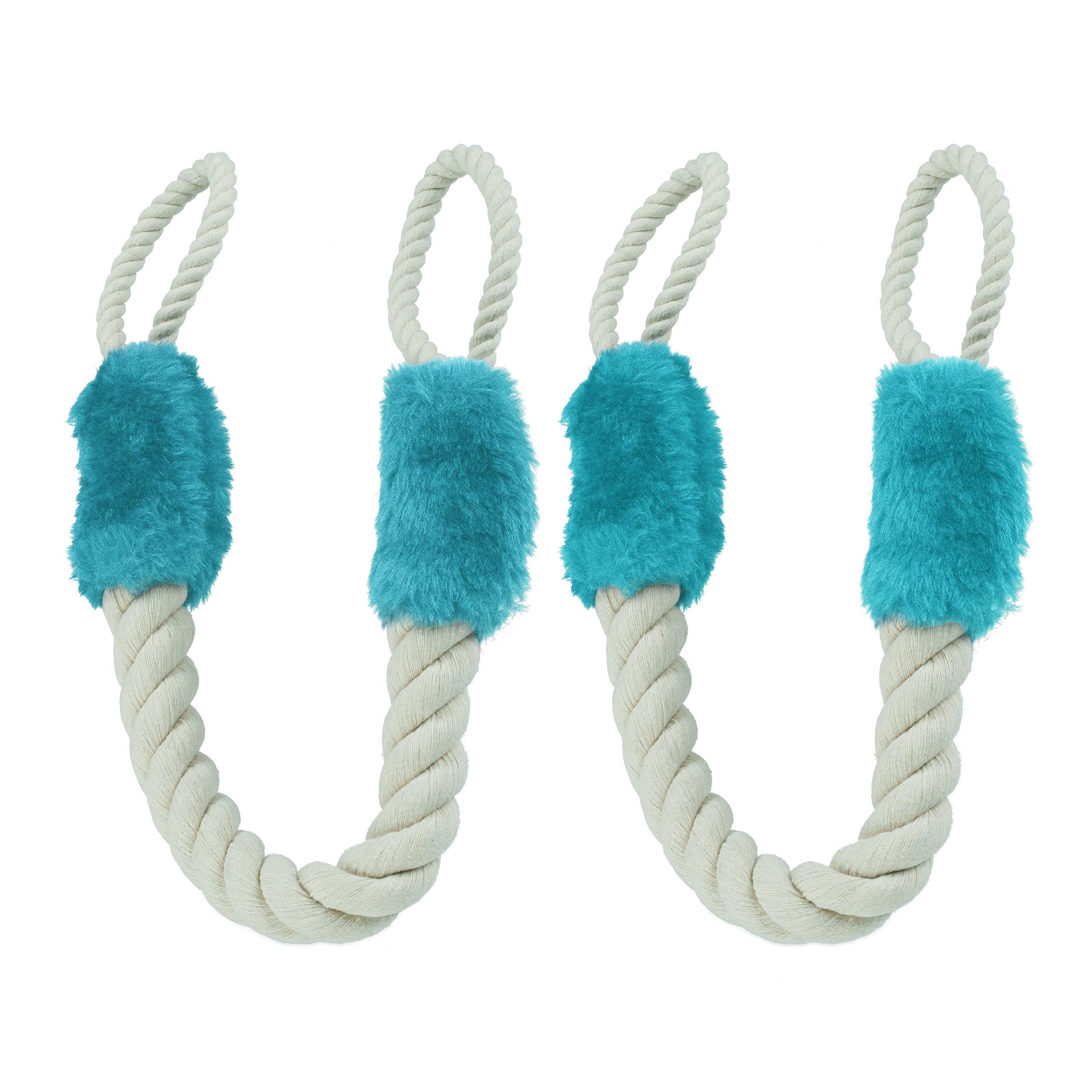 Relaxdays Rope Door Stoppers, Set of 2, 60 cm Long, Handle Blocker, Protection for Kids & Pets, Maritime, Cream/Blue, Cotton