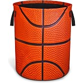 Basketball Texture Laundry Basket Ball Foldable Waterproof Oxford | Cloth Funny Tote Bag Laundry Hamper Clothes Storage Bucket Organizer For Bathroom/Laundry Storage/Bedroom 18.9x16.5 Inch