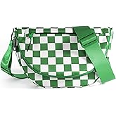 MEISEY Checkered Crossbody Messenger Bag, Black and White Pattern, Adjustable Shoulder Strap