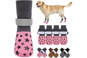 BEAUTYZOO Anti Slip Dog Socks to Prevent Licking Paws, Dog Shoes for Cold Pavement, Grip Socks for Dogs on Hardwood Floors, Dog Booties Alternative, Reflective&Washable Paw Protection for Senior Dogs