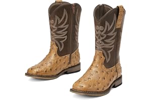 Rollda Boys Cowboy Boots Girls Cowgirl Boots Kids Western Square Toe Boots for Toddler/Little Kid/Big Kid