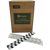 400 Count | Kingseal FSC Certified Disposable Paper Drinking Straws, Paper Wrapped, 7.75" Length x 6mm Diameter, Black Swirl Stripe, Biodegradable, Earth Friendly, Bulk Pack - 400 Straws per Box