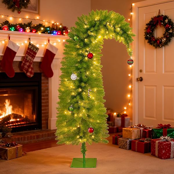 5.5FT PRE-LIT WHIMSICAL ARTIFICIAL CHRISTMAS TREE WITH 150 LED LIGHTS & COLORFUL BALLS, XMAS TREE WITH 8 LIGHTING MODES TIMER REMOTE CONTROL & METAL STAND FOR OFFICE HOME DECOR INDOOR