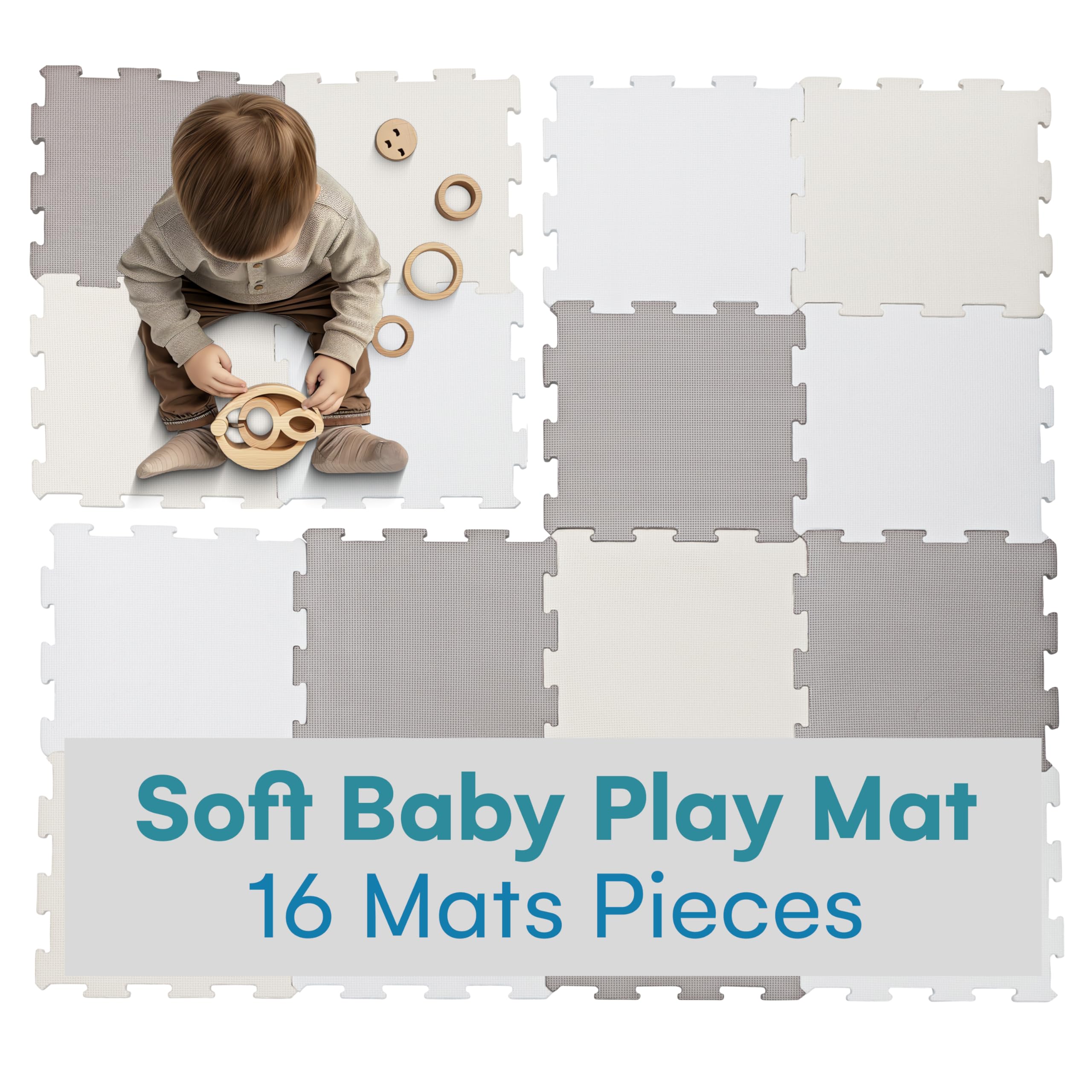Enovoe Soft Baby Play Mat - Non-Toxic, Interlocking EVA Foam Tiles, 16 Pieces - Safe, Cushioned Floor Play Area for Kids, Infants & Toddlers - Ideal for Playrooms, Nurseries, and Home Gyms (12