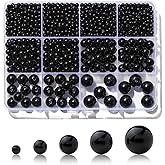 1200Pcs Black Beads, Acrylic Pony Beads, 4/6/8/10/12mm Round Smooth Bead for Bracelets, Spacer Pearl Craft Beades for Bracelet Necklace Jewelry Making (Black)