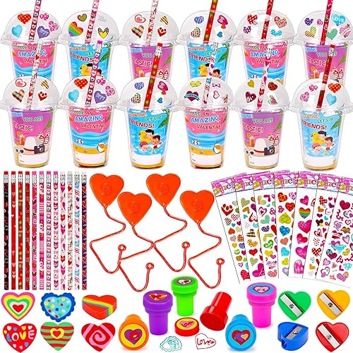 24 PCS Valentines Day Cards for Kids Classroom School Class