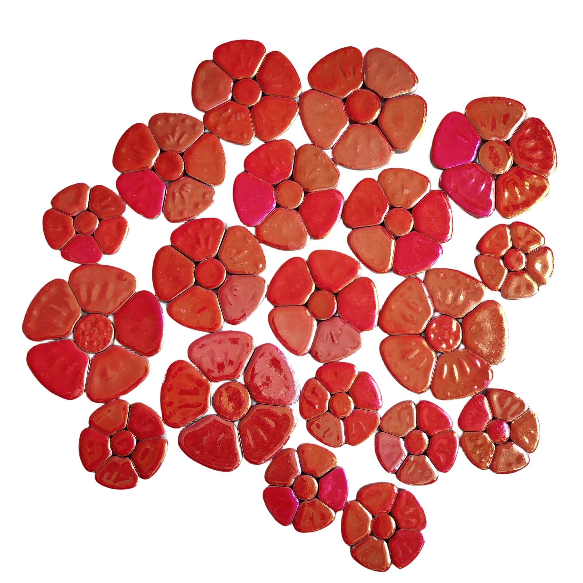 500g Random Iridescent Flower Ceramic Mosaic Tiles for DIY Crafts,3 Size Flowers Mosaic Pieces for Artwork,Photo Frames,Cups,Flower Pots,Fish Tank,Vases,Make Stepping Stones (Red)