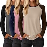 Huukeay 3 Pack Women's Long Sleeve Shirts, Raglan Color Block Baseball Tees, Crew Neck Casual Jersey Tunics Tops