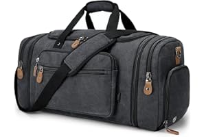 Gonex Canvas Duffle Bag 60L Travel Duffel Overnight Weekend Bag with Shoe Compartment (Dark Gray)