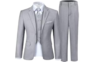 Fesenbo Boy's Suit Formal Slim Fit 5 Pieces Suit Set Blazer Vest Pants with Adjustable Waist Shirt with Tie