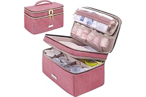 Lexeeco Medicine Storage Bag Pill Bottle Organizer with Portable Small Pouch Travel Medication Bottle Organizer for Emergency Home First Aid Box Kit (Red)