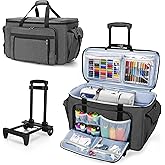 CURMIO Sewing and Embroidery Machine Carrying Case with Wheels, Rolling Embroidery Machine Tote Bag with Bottom Support Board Compatible with Brother SE600, PE535 Embroidery Machine, Gray