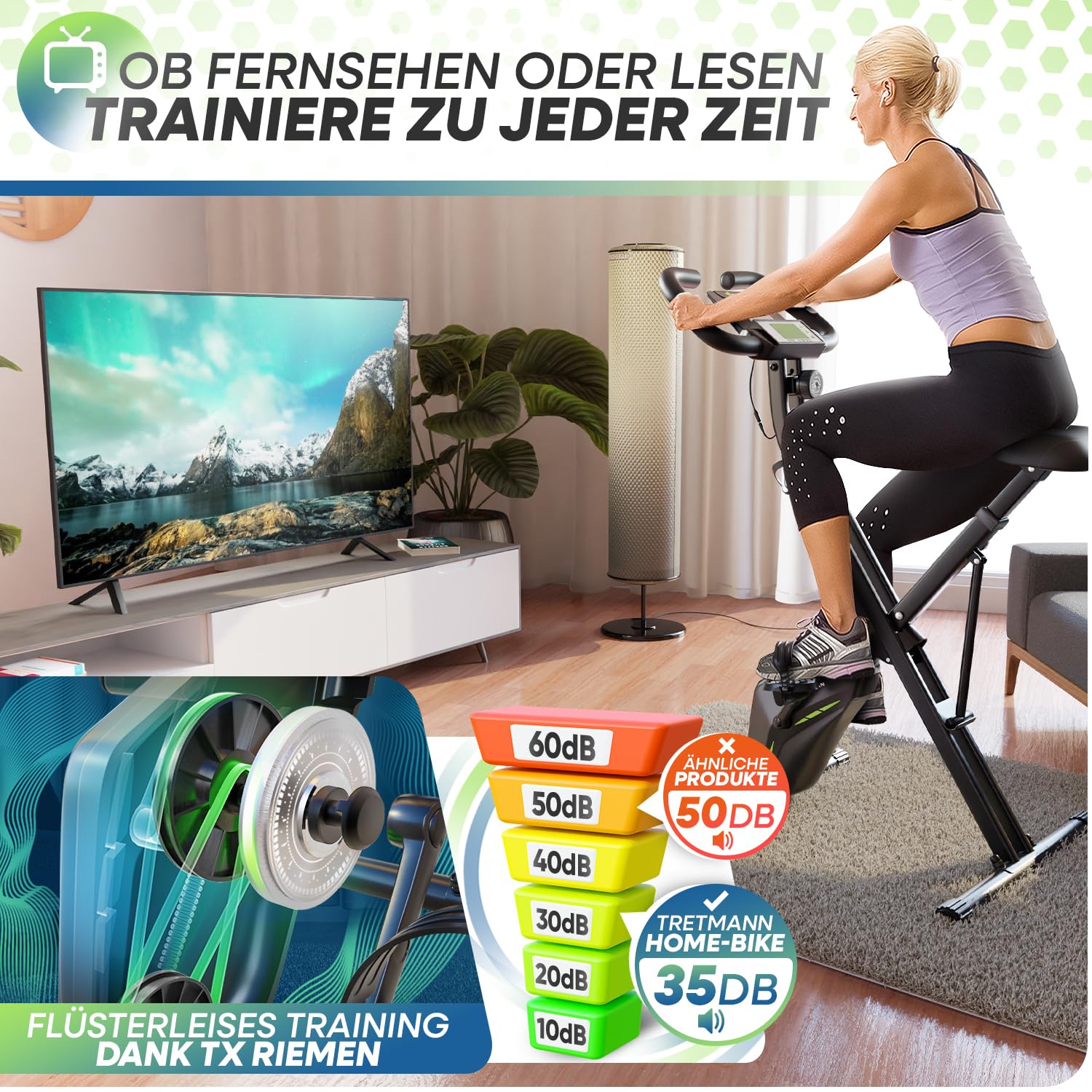 Neu Tretmann Hometrainer fahrrad Klappbar Set-extra bequem & leise- [RelaxFoam] bis 150KG Belastbar Ergometer, Heimtrainer fahrrad, Ergometer Heimtrainer Senioren, Fitnessbikes 3