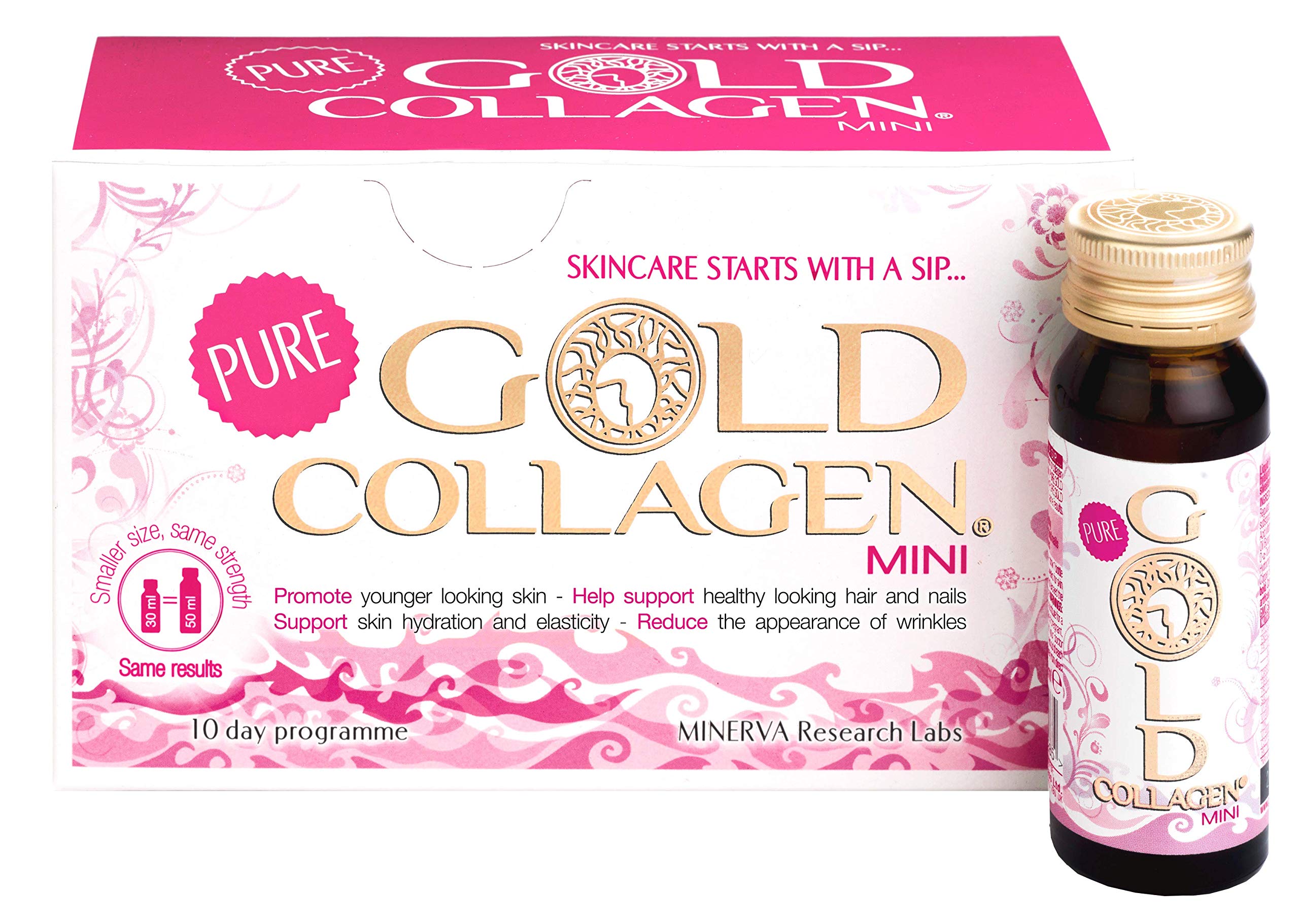 GOLD COLLAGEN® Pure Mini 10 Day - Fight early signs of ageing, Nourishing you from the inside, boosts natural collagen, elastin and hydration levels - hydrolysed collagen, hyaluronic acid, borage oil