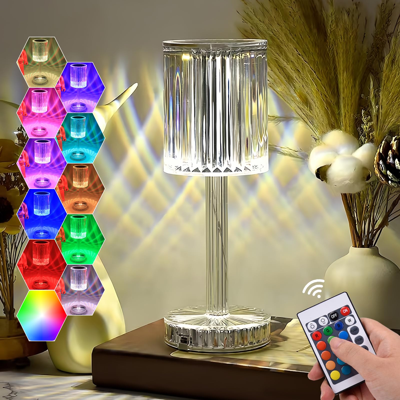 Photo 1 of Solis Convene Crystal Table Lamp,RGB Changing Touch Table Lamp with Remote Control,USB Rechargeable Crystal Bedside Lamp,LED Cordless Desk Lamp for Bedroom/Living Room/Bar Dining Decor Lights