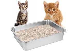 BIERBEAR Stainless Steel Cat Litter Box for Big Cats,Large Metal Cat Litter Box-Easy to Clean,Small Stainless Steel Litter Box(17.5" L x 13.6" W x 4.1" H).