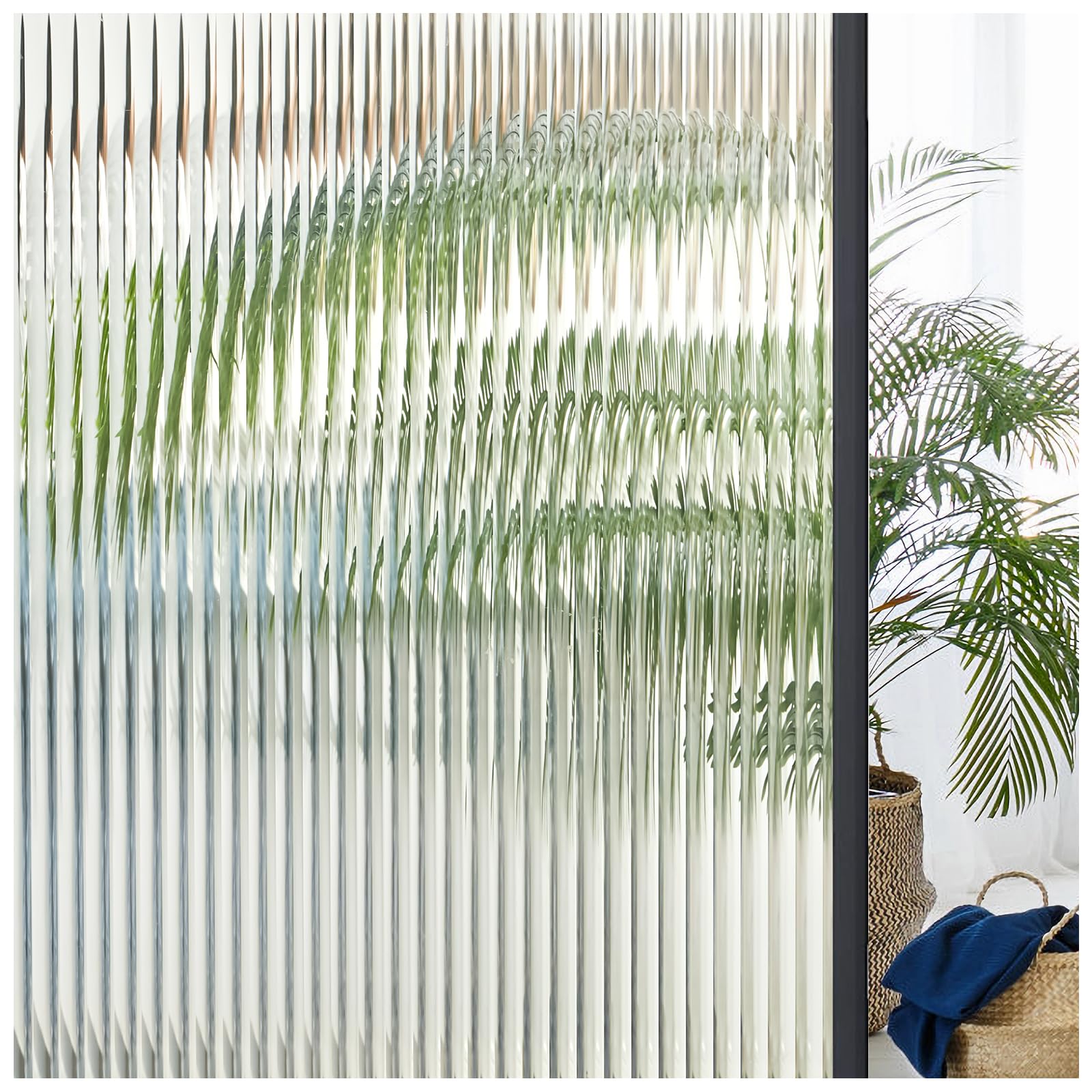 Photo 1 of Coavas Window Privacy Film Reeded Glass, Frosted 3D Fluted Glass Window Cling, Adhesive Vinyl Decorative Door Stickers for Bathroom Home Sun Blocking, 17.5x78.7 in, Translucent