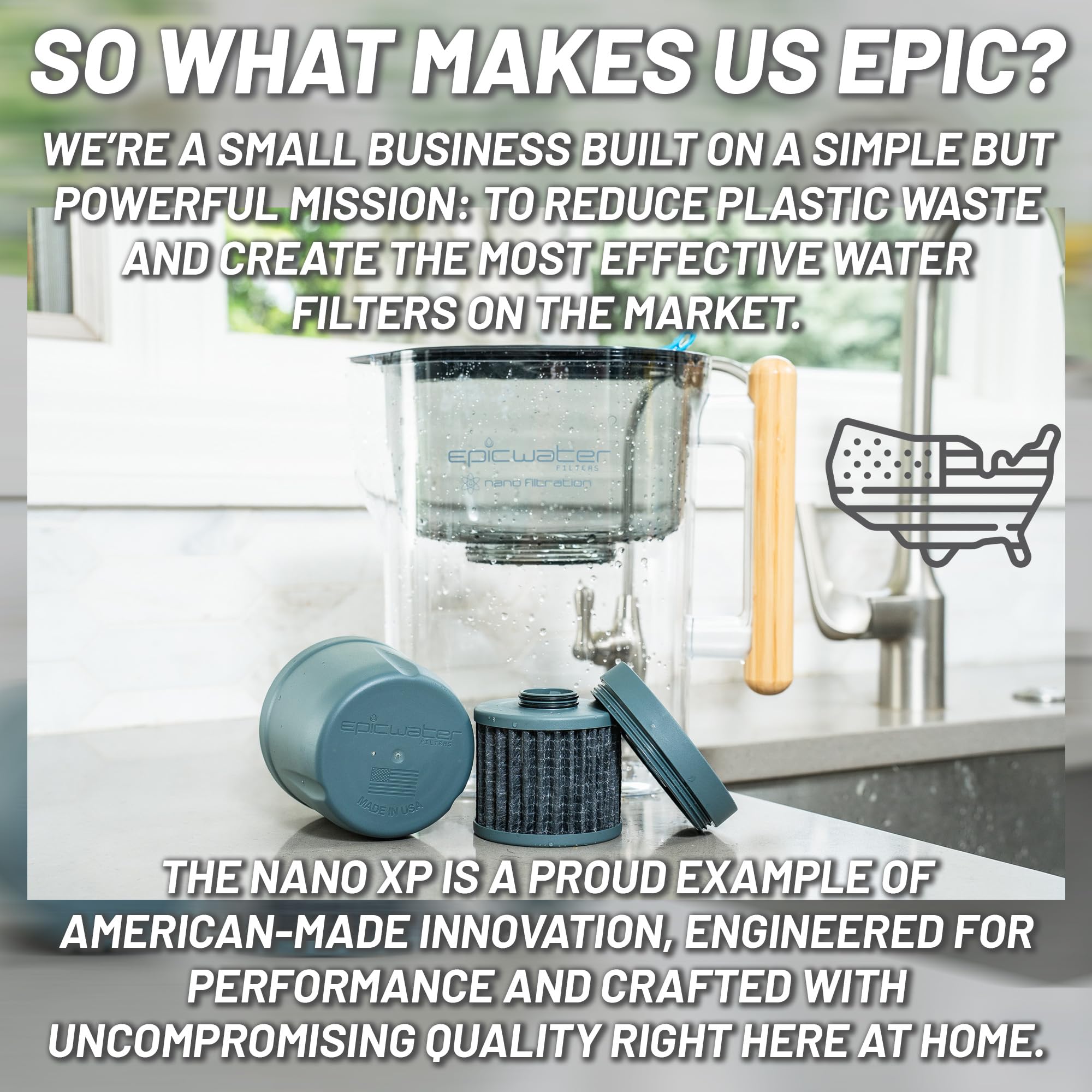 Epic Water Filters REPLACEMENT FILTER for Epic Nano XP Water Filter Pitcher or Dispenser. Nanofiltration Removes Bacteria, Virus, Cyst, Lead, Chromium 6, PFOS, PFOA, Heavy Metals, Pesticides