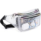 Festival Rave Holographic Transparent Multicolor Fanny Pack for Women Girls Concert Waist Belt Bum Bags -Transparent Multicolor
