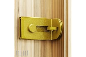 GEMASP Sliding Door Lock, 90 Degree Door Hasp Latch Lock, Stainless Steel Security Right Angle Padlock with Screws for Push/Sliding/Barn Doors (1PC, Golden, Large)