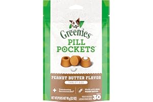 Greenies Pill Pockets for Dogs Small Size, Soft Dog Treats, with Real Peanut Butter, 3.2 oz. Pouch (30 Treats)