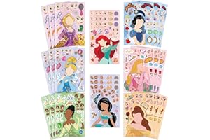 24 Sheets Princess Dress Up Your Own Face Stickers, Make Your own Stickers Princess Themed Face Stickers for Kids Party Favor