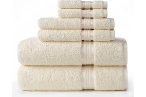 COTTON CRAFT Ultra Soft 6 Piece Towel Set - 2 Oversized Large Bath Towels,2 Hand Towels,2 Washcloths - Absorbent Quick Dry Everyday Luxury Hotel Bathroom Spa Gym Shower Pool Travel -100% Cotton- Ivory