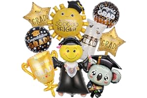 Mutpne Graduation Foil Balloons, 9 Pieces Congrats Grad Party Decorations, Black and Gold, Mylar, Self-Sealing