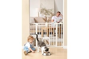Babelio Baby Gate with Adjustable Cat Door,29-43" Auto Close Durable Pet door for Stairs,Doorways and House,Pressure Mounted,Easy Install,Effortless Walk Thru,White