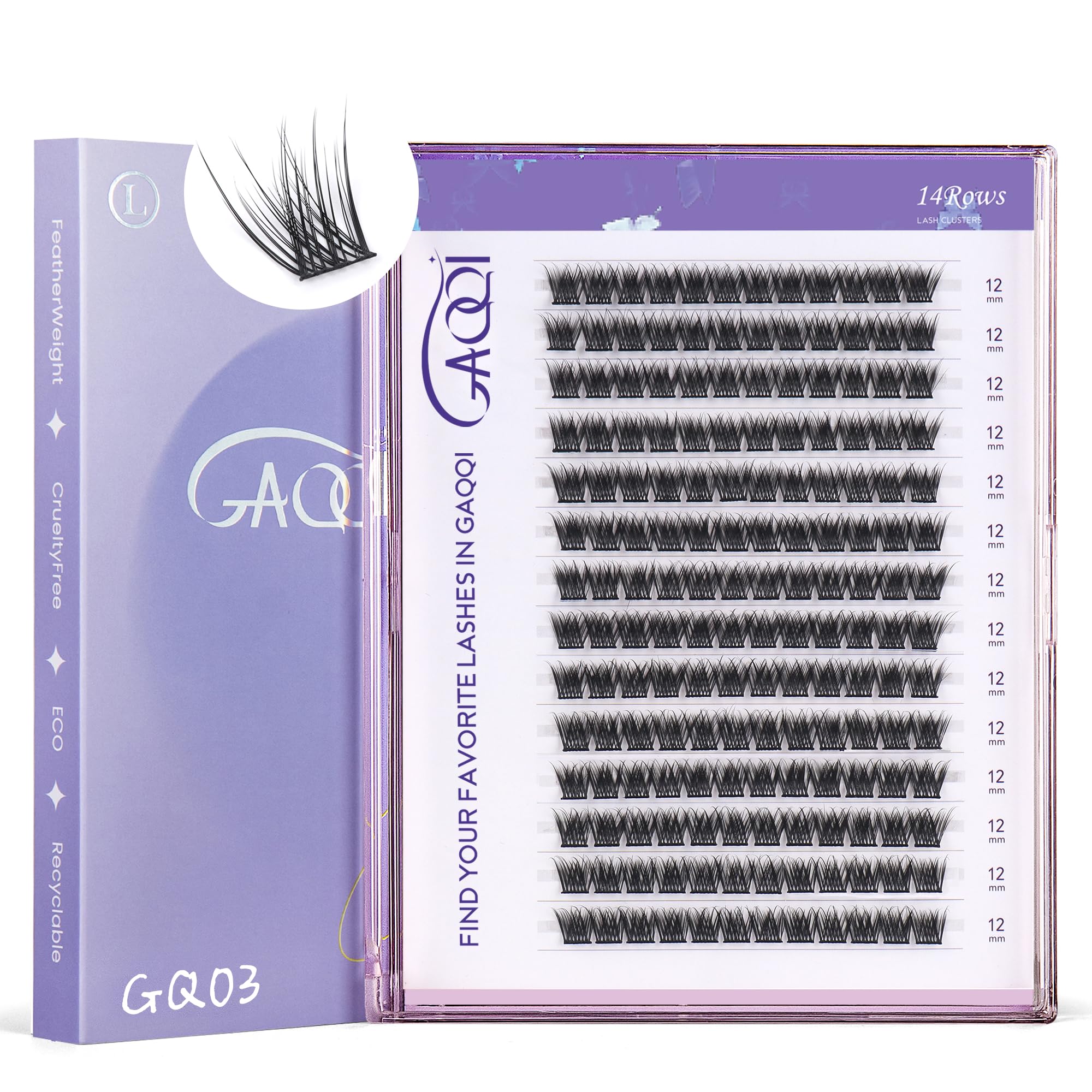 Photo 1 of GAQQI Lash Clusters, GQ03 False Eyelashes DIY Lash Extensions C Curl 168PCS Cluster Lashes 12MM, Wispy and Natural Lash Wisps (GQ03,12mm,C Curl)