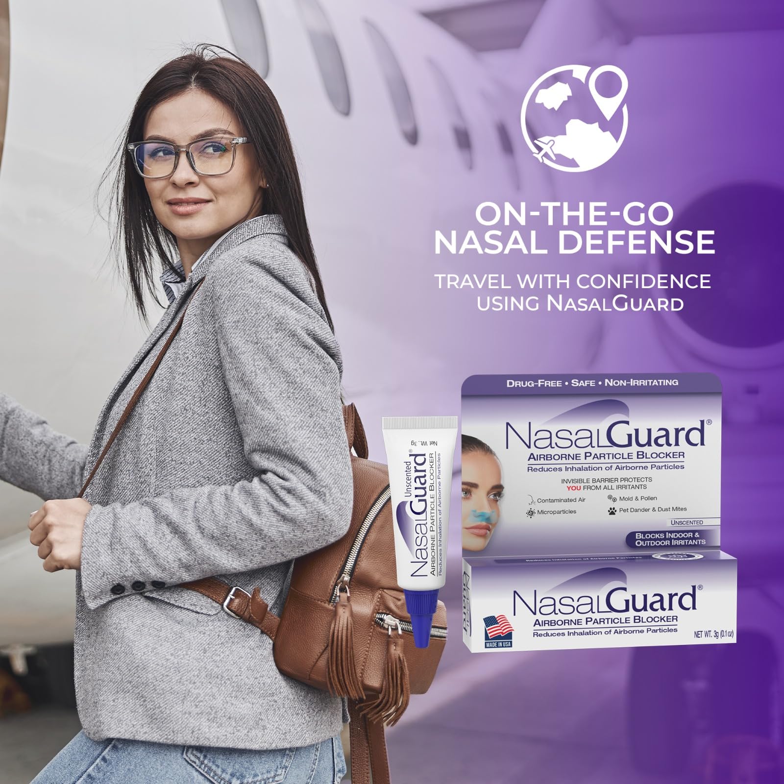 NasalGuard Airborne Particle Blocker Gel - Helps Reduce Inhalation of Allergens, Pollutants & Irritants - Drug-Free, Daily Use, Made in USA (Unscented, 3 Gram Tube), Over 150 Applications