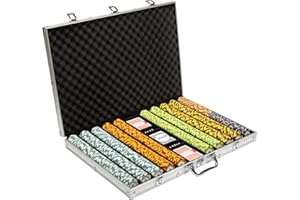 Brybelly 14 Gram 1000 Count Poker Set - Monte Carlo - 14G Clay Composite Chips with Aluminum Case, Playing Cards, Dealer Button for Poker, Texas Hold'em, Blackjack, Casino Games at Home