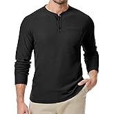 JMIERR Men's Waffle Henley Shirts Crewneck Long Sleeve Button Casual T-Shirt with Pocket