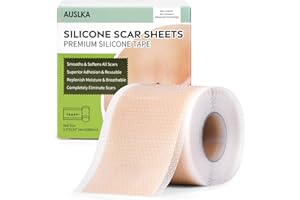 AUSLKA Silicone Scar Sheets(1.6"x 120" Roll-3M), Silicone Scar Tape, Scar Strips, Professional Silicone Scar Tape for C-Section, Tummy Tuck, Keloid, and Scar Patch